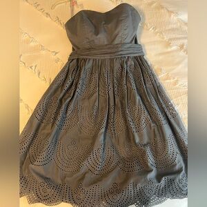 Tibi Gray Strapless Eyelet Dress